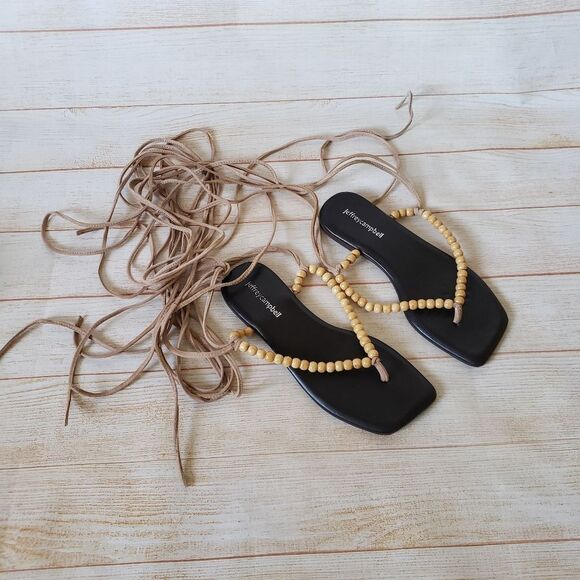 Jeffrey Campbell Leather Xeniah Beaded Ankle Strap Flat Sandal Brown Size 7/38 - Picture 4 of 13